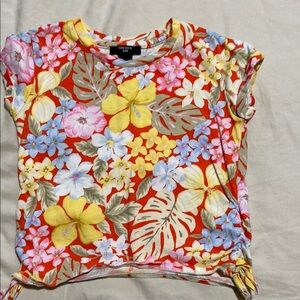 Forever 21 Red and Yellow Crop Tie Front Tee